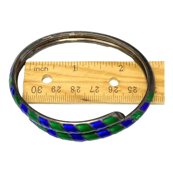 David Andersen Norway Vintage Sterling Silver Blue Green Enamel Bracelet Studs